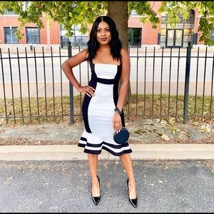 B&W Color Block Midi Mermaid Dress
